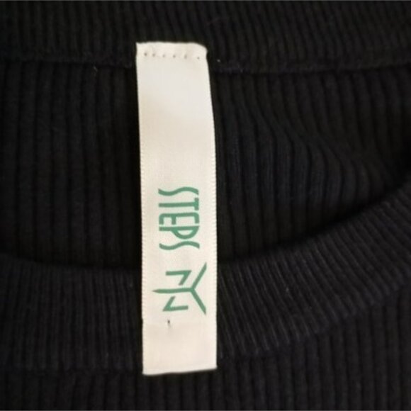 Top With Rhinestone Fringe Hem Black Ribbed Long-Sleeve Womens - Picture 3 of 9